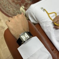 ساعة رجالي فضي استيك جلد اسود مينا ابيض