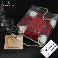 بكس هديه نسائي - ساعة و سوارين وتنسيق ورد