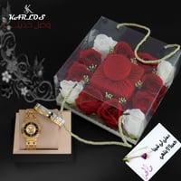 بكس هديه نسائي - ساعة و سوارين وتنسيق ورد