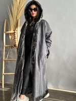 فروه شتويه نسائي جلد غزال مع قبعة