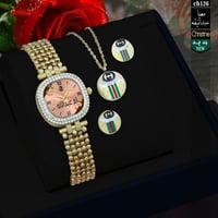طقم هدايا نسائية فخمة - ساعه مع سلسال وحلق