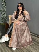 فروه شتويه نسائي جلد غزال مع قبعة