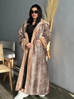 فروه شتويه نسائي جلد غزال مع قبعة