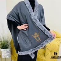 شال نسائي شتوي صوف بأطراف فرو