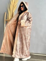 فروه شتويه نسائي جلد غزال مع قبعة