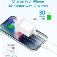 شاحن منزلي 20 واط منفذ pd مع كيبل طرفين تايب سي AN...