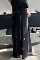 2218 | عباية كتف كم استرش رصاصي مع تحديد جانبي