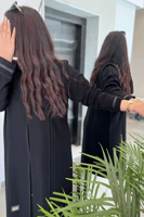 2215 | عباية كتف سوداء سادة دقة خيط من الأمام وتحد...