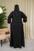 2222 | عباية سوداء سادة – بكم مطاط وجيب جانبي