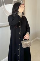 3218 | عباية كلوش سوداء تطريز ليزر وأكمام بني مع ط...