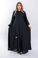2227 | عباية كتف سوداء سادة بكم مطاط مع طرحة مجاني...