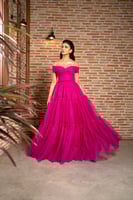 Fuchsia Off-The-Shoulder Maxi Evening Gown