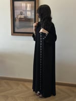 عباية نص كلوش قماش(ملكي)تطريز ابيض