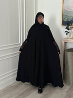 عباية كلوش قماش(ملكي)باكمام عنابي