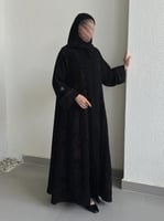 عباية كلوش قماش(سراميك+مخمل عنابي)