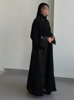 عباية نص كلوش قماش(سراميك)باضافه دانتيل وشك