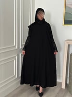 عبايه نص كلوش قماش (ملكي)بأكمام شك