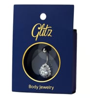 جليتز حلق بطن فضي بالكريستال شكل قطرة