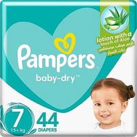 بامبرز حفاضات بيبي دراي مع لوشن الصبار، مقاس 7، أك...