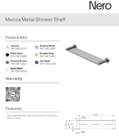رف حمام شاور 43 سم اللون كروم نيرو / Nero