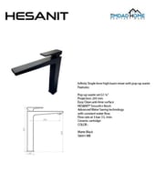 خلاط مغسلة أسود مطفئ عالي Infinity هزنت / HESANIT