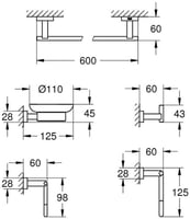 طقم اكسسوار 5 قطع كروم كيوب مربع جروهي / GROHE