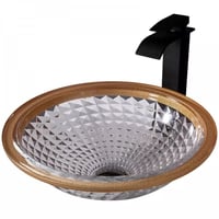 حوض مغسلة كريستال زجاجي اطار نحاسي عالي دائري 41سم