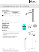 خلاط مغسلة عالي طويل اللون النحاس العتيق (يورك تار...