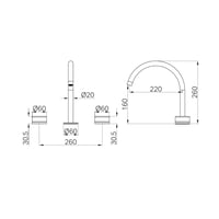خلاط حوض 3 فتحات على الرخام اللون النيكل المصقول م...