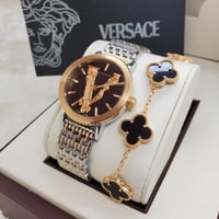 ساعة فرزاتشي ذهبي بفضي اسود مع اسورة