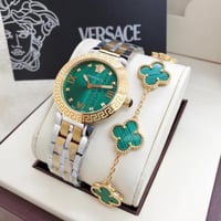 ساعة فرزاتشي ذهبي بفضي اخضر مع اسورة