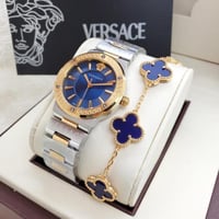 ساعة فرزاتشي ذهبي بفضي كحلي مع اسورة