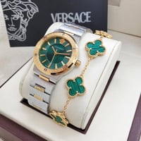 ساعة فرزاتشي ذهبي بفضي اخضر مع اسورة