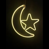 زينة رمضان - هلال مع نجمة إضاءة صفراء LED مقاسين