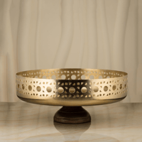 وعاء تقديم بقاعدة خشبية من السيف - لون ذهبي