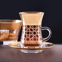 طقم بيالات وفناجين شاي بيد بزخرفة ذهبية مستوحاة من...