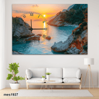 ساعة حائط أكريليك مستطيلة – غروب البحر والجبال