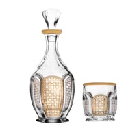 طقم شراب زجاجي فاخر بزخرفة ذهبية مستوحاة من الطراز...