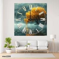 ساعة حائط أكريليك مربعة – شجرة الصفصاف الذهبية وسط...