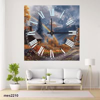 ساعة حائط أكريليك مربعة – كوخ الخريف وقوس الأمل