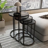 طقم طاولات جانبية سودا سطح زجاج اسود