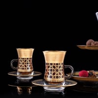 طقم بيالات وفناجين شاي بيد بزخرفة ذهبية مستوحاة من...