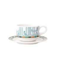 طقم فناجين قهوة بورسلان مع صحن مذهب بتصميم عصري وف...