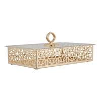 صينية تقديم مستطيلة تصميم مخرم من السيف - لون ذهبي...