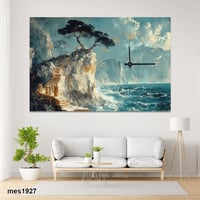 ساعة حائط أكريليك مستطيلة بتصميم الجرف والبحر بألو...