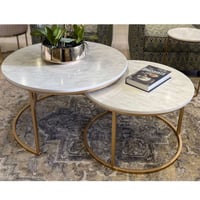 طقم طاولات قهوة قطعتين معدن وخشب لون ذهبي وابيض