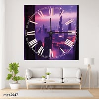 ساعة حائط أكريليك مربعة بتصميم المدينة الليلية