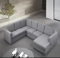 كنب زاوية شكل حرف U تصميم مودرن - رمادي