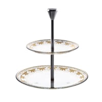 صينية تقديم زجاجية فاخرة طابقين بزخرفة ذهبية من ال...