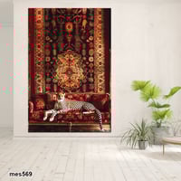 لوحة جدارية مطبوعة بخلفية سجاد وكولاج صورة نمر